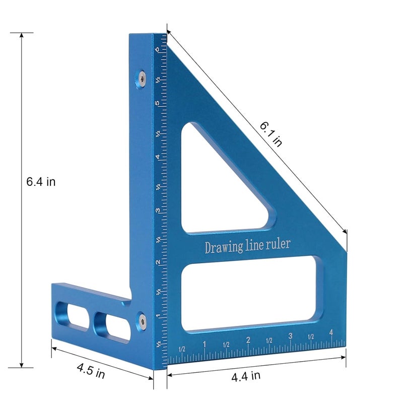 KETIPED 6" Imperial 3D Multi-Angle Measuring Ruler,45/90 Degree Aluminum Alloy Woodworking Square Protractor,Drawing Line,Miter Triangle Ruler High Precision Layout Measuring Tool for Woodworking - Image 2